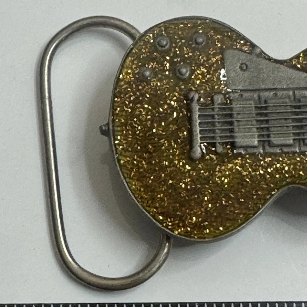 Bergamot‎ Brass Works 1987 Guitar Belt Buckle Gold Glitter Made in USA